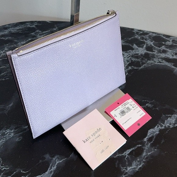 KATE SPADE NEW YORK Leather Logo Wristlet / Clutch Light Purple AUTHENTIC NWT - Picture 1 of 6